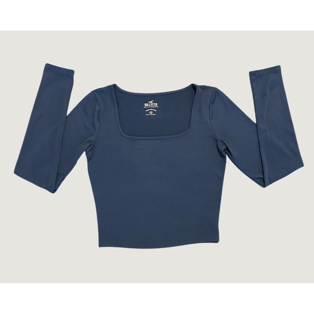 Hollister Must-Have Collection NavyBlue Square Neck Long Sleeve Crop Top XS 1472